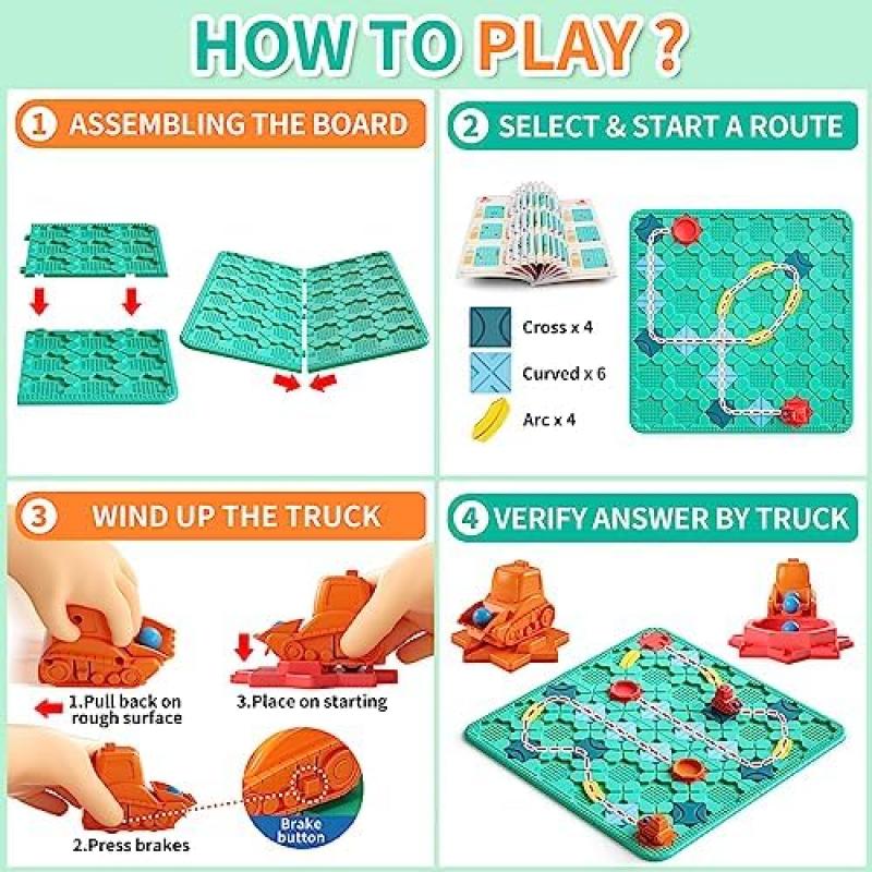 Burgkidz Logical Road Builder Board Game 56x56cm Large Labyrinth Puzzle Multiplayer Family Interactive Toy Gift for Boys Girls Age 4+