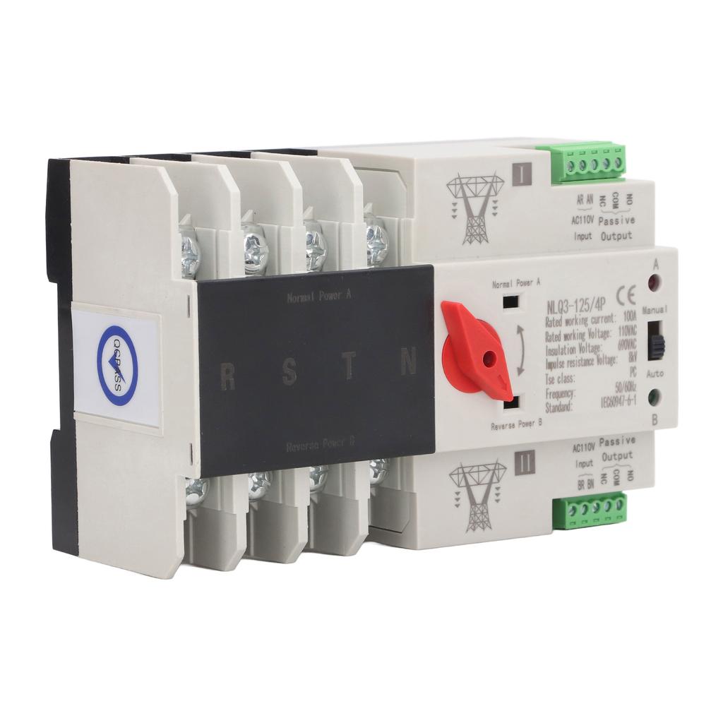 Dual Power Automatic Transfer Switch 4P Millisecond Fast Switching Controller AC110V 100A Mains Type