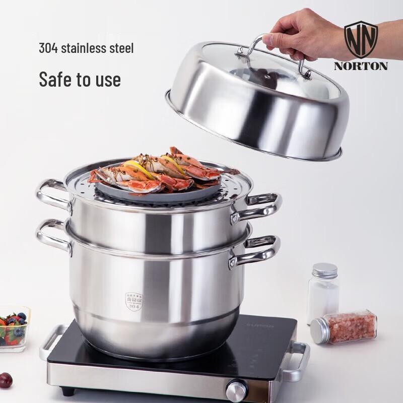 NORTON 304 Stainless Steel Multi-Purpose Steamer with Transparent Lid, 30cm
