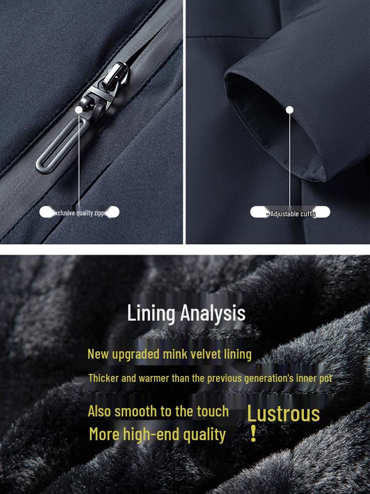 Men's Woodpecker Plus Velvet Mid-length Jacket with Hood, Detachable Liner, Cotton Winter Coat for Middle-aged and Elderly