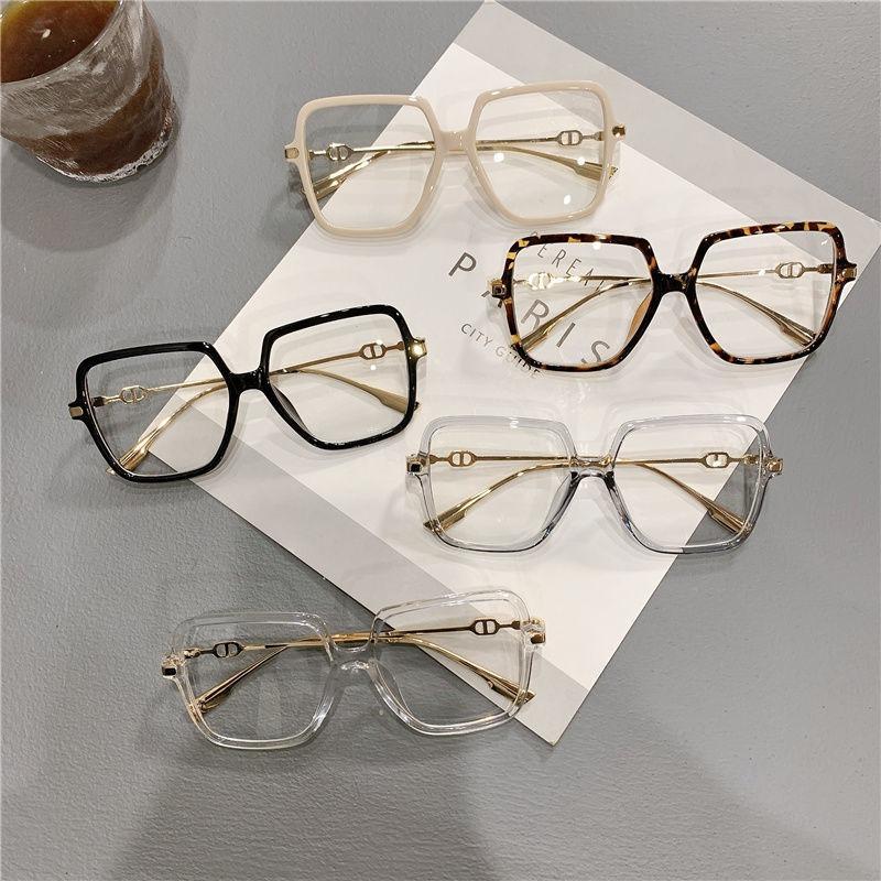Mode übergroße quadratische Brille Retro Anti-Blaulicht Damen Metallrahmen Brille Trend Computerbrille Flacher Lichtspiegel
