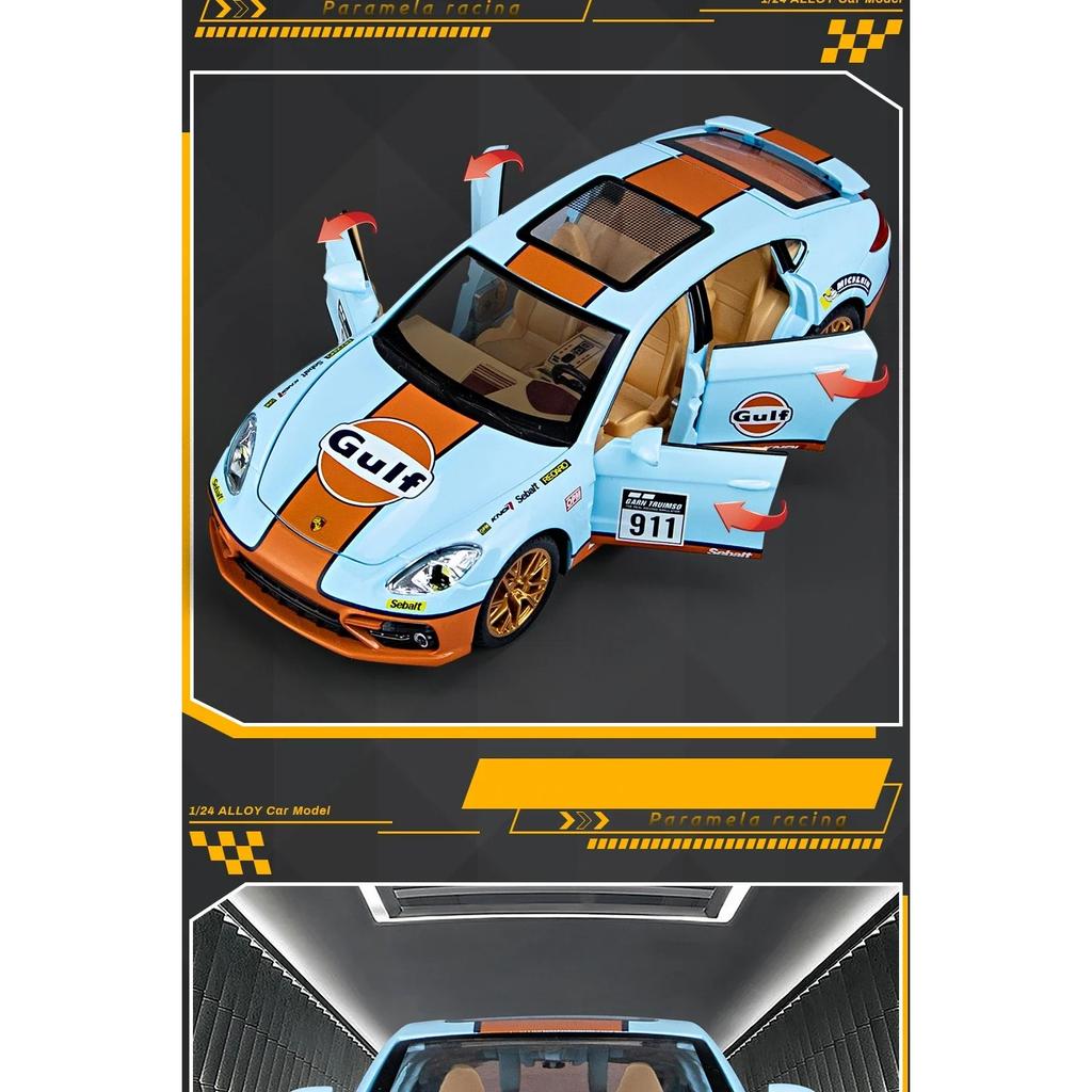 1/24 Porsche Panamera GULF Supercar Alloy Diecasts & Toy Vehicles Metal Toy Car Model Sound and Light Collection Toy