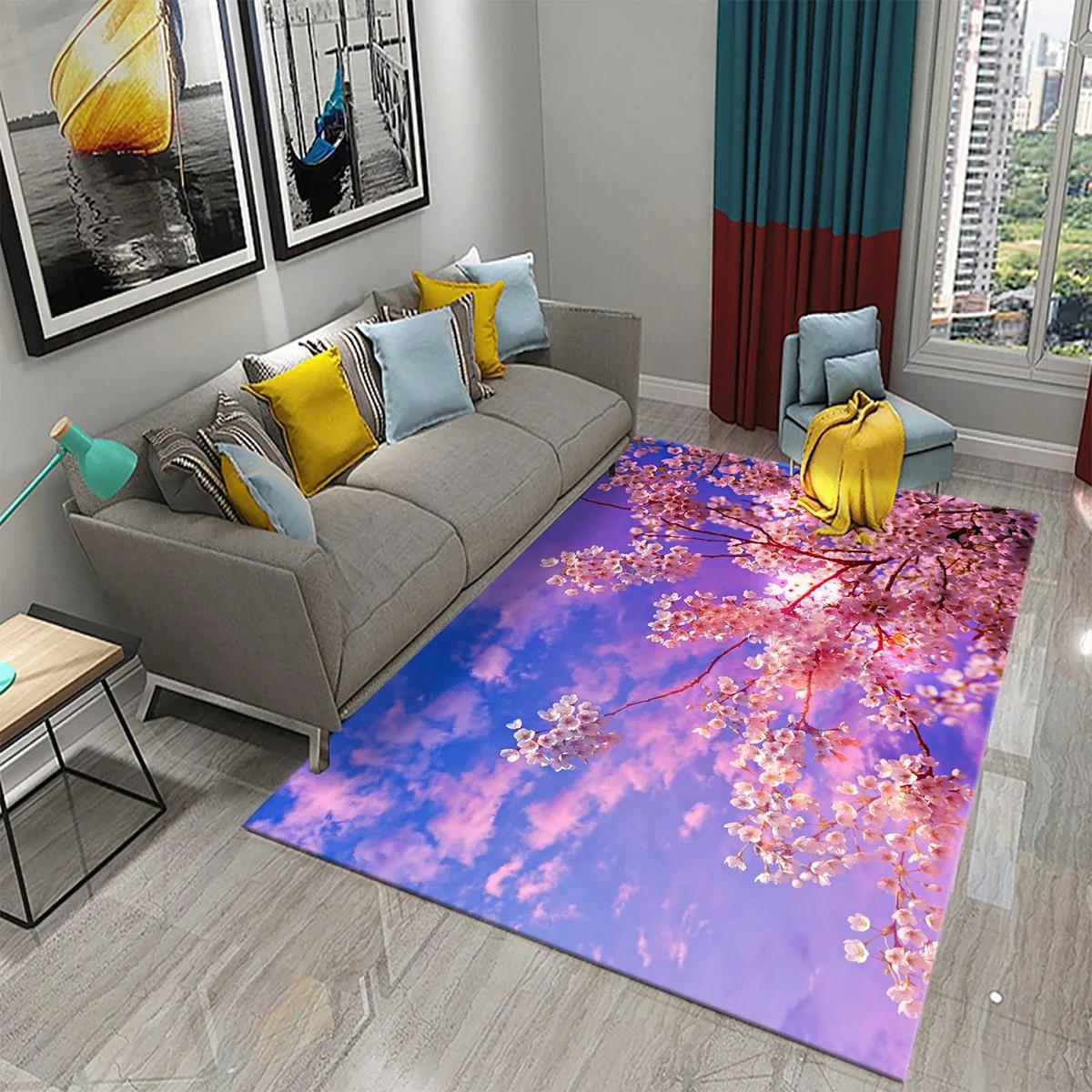 

3D Ковер с узором розовой сакуры для гостиной, спальни, кухонной зоны, ковер, домашний декор, коврик для пола в гостиную, противоскользящий ковер 40x60cm