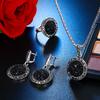1Set Black Alloy Round Crushed Stones Jewelry Set Necklace Earrings Rings Elegant Gift For Women Wedding Party Anniversary