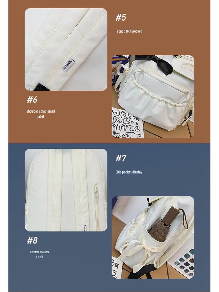Japanese Cute Bow Backpack for Girls - Ideal for Middle and High School Students, Milk White Color, High Value