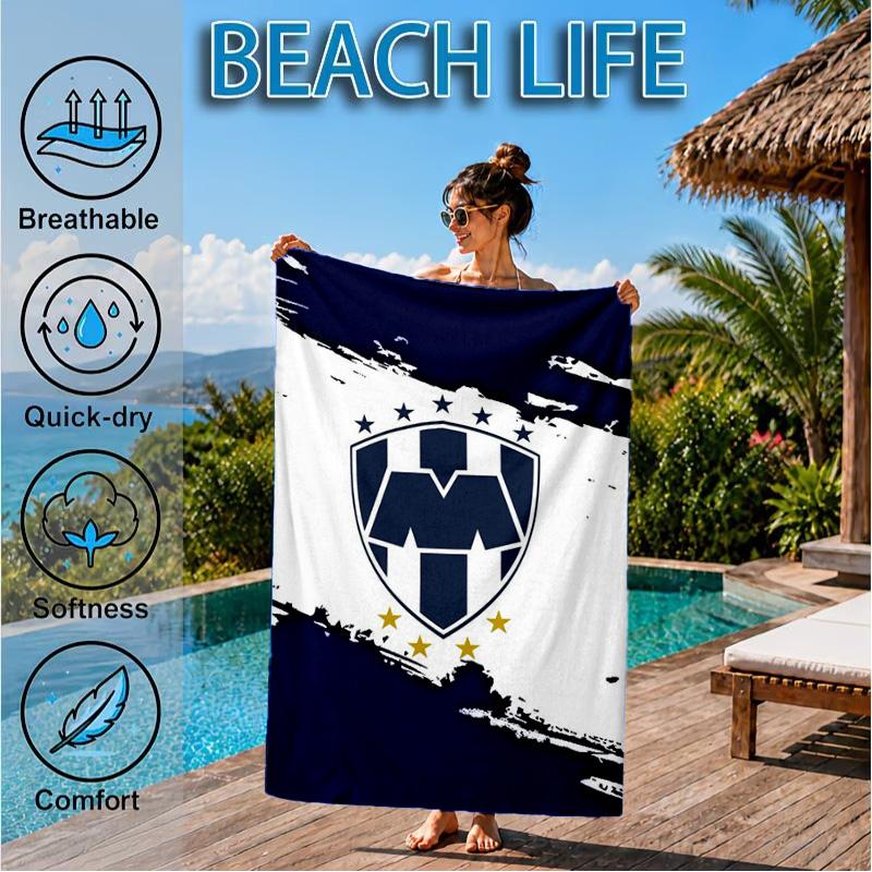 Monter-rey Football Crest Art Printed Microfiber Beach Towel, Soft And Absorbent, Quick-Dry, Ideal for Summer Travel, Beach Essential, Swimming Pool