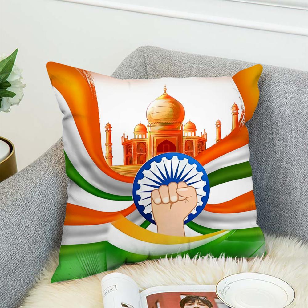 Indias Independence Flag Pillow Case For Car Sofa Decorative Home Double-sided Print Plush Square Throw Pillow Cushion Cover