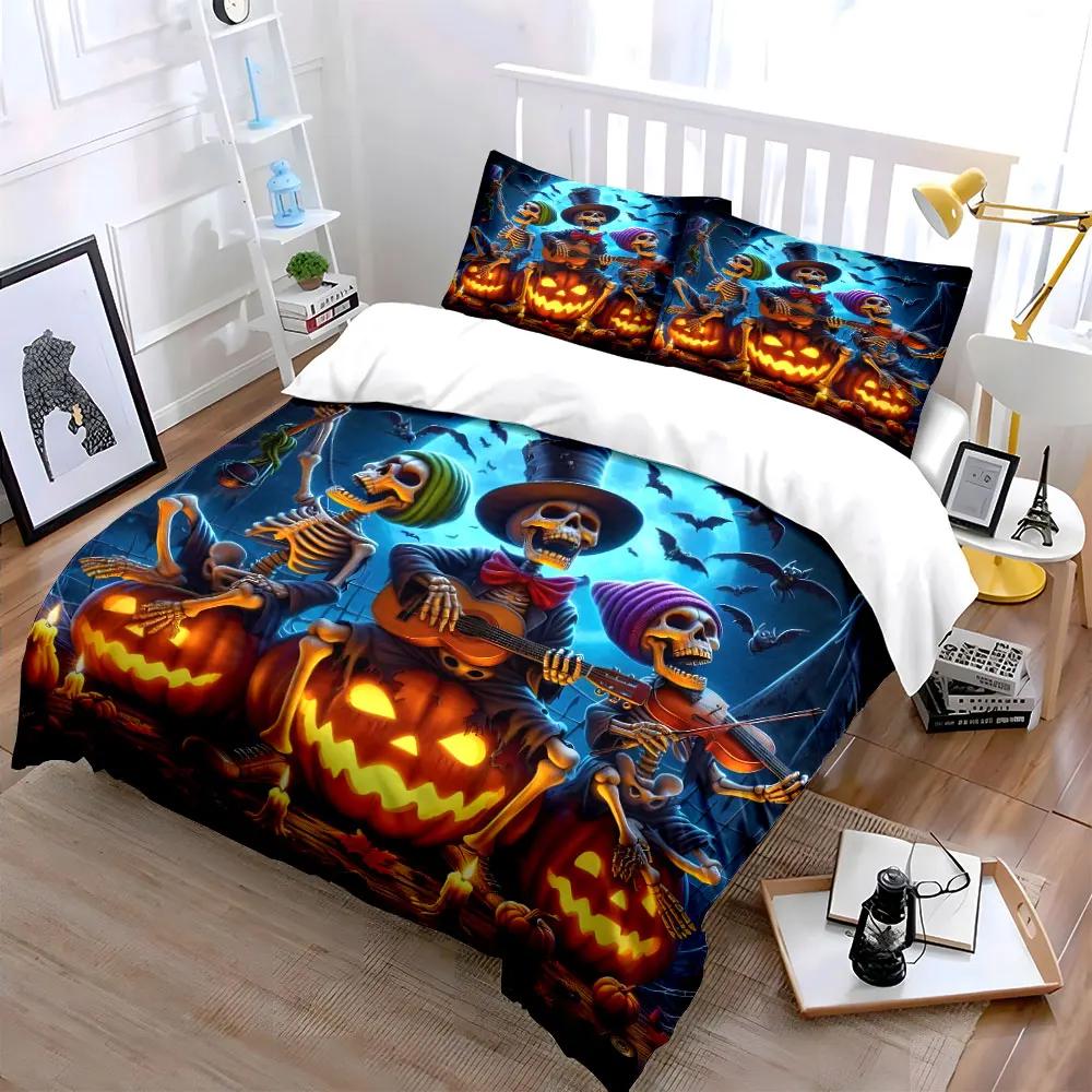 Halloween Skeleton Band Decorations Set Soft Comfortable Duvet Cover Bedding Set Included 1*Duvet Cover & 2*Pillowcases gift