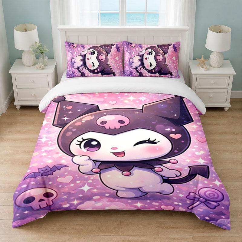 Kuromi Bedroom 3Pcs Bedding Set Soft Bed Sheet Pillowcases Home Bedding Decoration