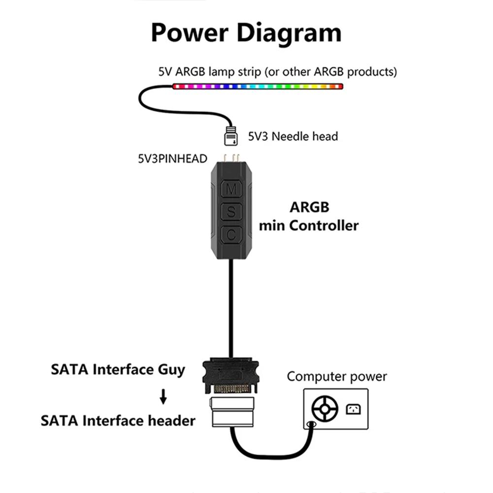 ARGB 5V 3PIN To SATA Interface Extension Cable Mini Adapter Controller RGB Sync Controller Cable for PC Case Fan