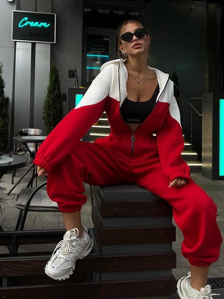Hotselling nieuwe dameskleding Europese en Amerikaanse stijl sport en vrije tijd contrasterende kleur jumpsuit jumpsuit jumpsuit dames