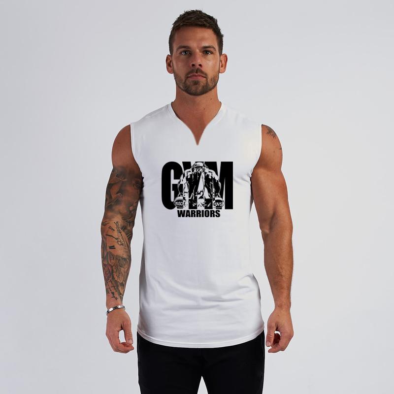 Basketbalová vesta pánská bavlněná vesta bez rukávů s výstřihem do V s potiskem loga tělocvična bavlněná ležérní vesta prodyšná pohodlné tričko na jogging