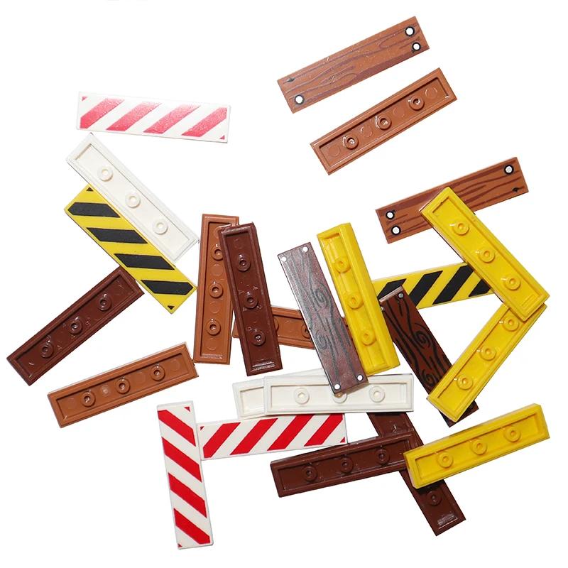 Non-Toxic 50Pcs Smooth Printed 1X4 Size 1*4 Assemble Particles 2431 Wood Grain Pattern Traffic Warning Bricks Moc Tile Diy Toy For Kids
