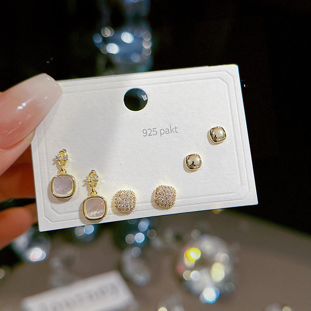 925 Silber Nadel Ohrring Set - Goldene Schleife und Persönlichkeitsdesigns, Drei Paare