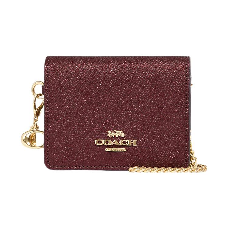 New COACH Glitter Twill Leather Shoulder Bag, Crossbody Bag, Wallet Mini Women's Burgundy CF469-IMBCY