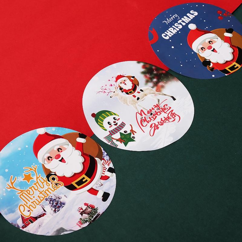 Christmas Stickers Label Round Christmas Tags- Self-Adhesive Merry Christmas Stickers Envelope Seals- Stickers for Card