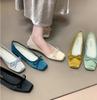 Elegant Woman Silks Bow Flats Fashion Square Toe Shallow Mary Jane Shoes Soft Casual Ballet Shoes for Women Slip On Dress Shoes