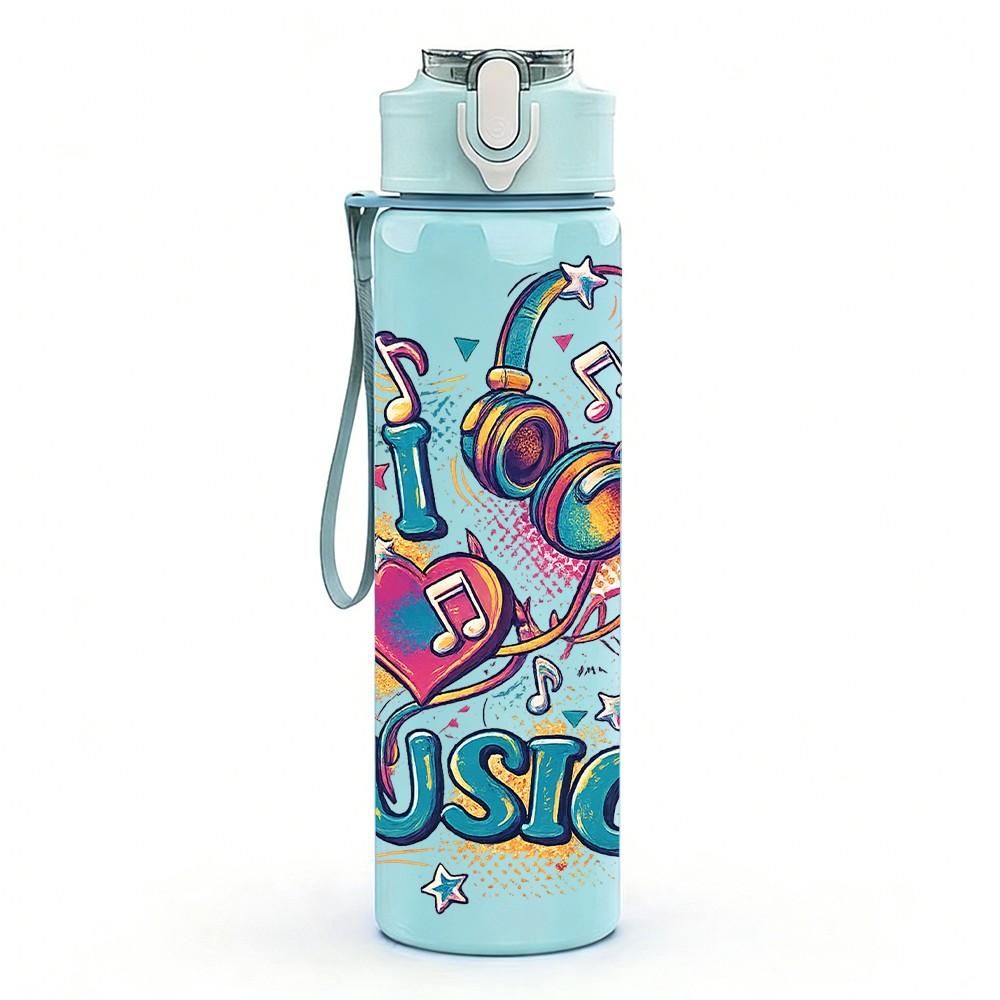1PC Colorful DJ Music Girl Cartoon 750ml Color Plastic Sports Water Bottle Leakproof Flip Straw Lid Suitable for Sports Office Home Use