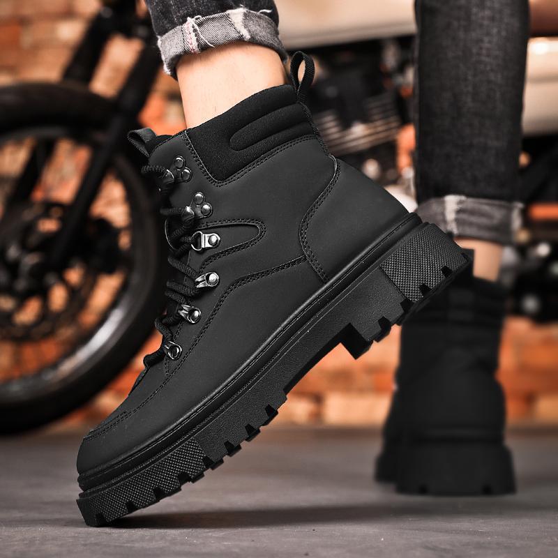 Autumn and winter new rhubarb boots labor insurance shoes outdoor army green tooling boots trendy shoes Martin shoes men's shoes