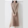 Slimming Mid-length Dress for Women Half Turtleneck Knitted Dress Solid Color A-line Sweater Dress for Autumn and Winter