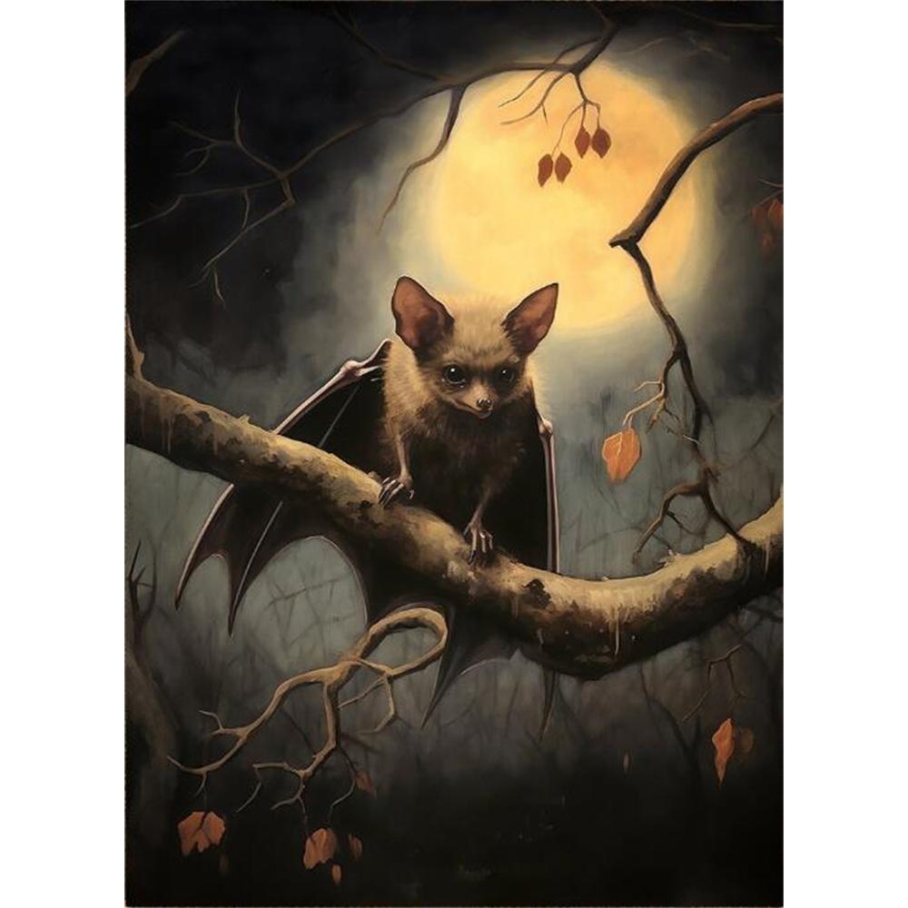 Forest Animals Butterfly Bat Plants Flowers Canvas Wall Art Nature Diamond Painting Decor Vintage Dark Skeleton Pumpkin Halloween