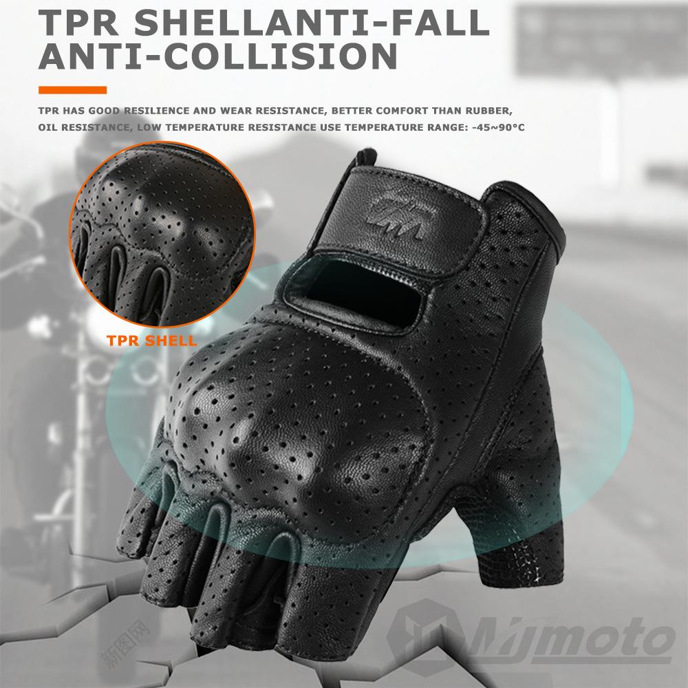 Halbfingerhandschuhe Sommer Reiten Leder Perforiert Atmungsaktiv Anti-Drop Stoßdämpfend Retro Lokomotive Handschuhe