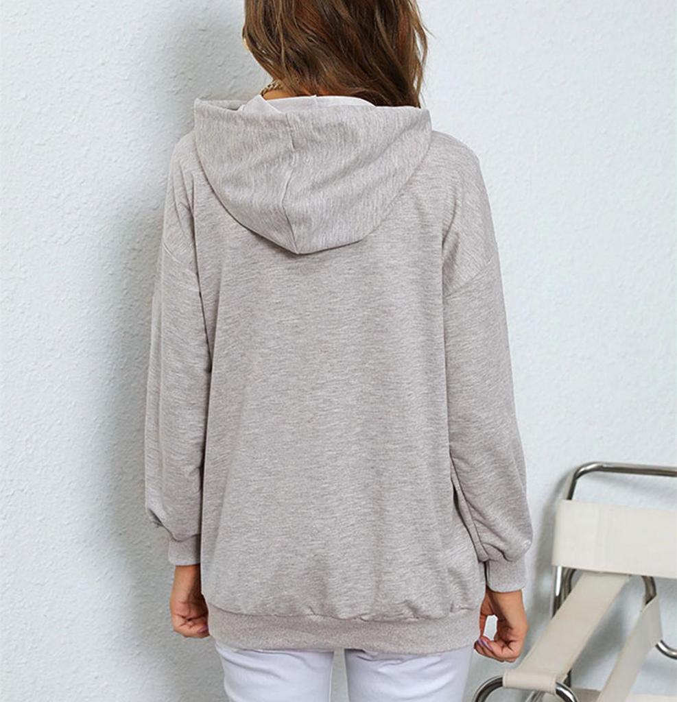 European and American Women's Plus Velvet Hooded Sweatshirt - Autumn/Winter 2023 New Arrival, Solid Color, Loose Long Sleeve