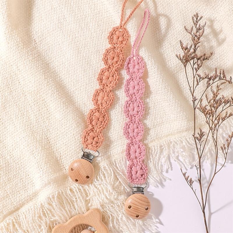 Pack of 2Pcs Handwoven Baby Pacifier Clip Chain Hand-knitting Toddler Feeding Bottle Strap Belt for Infants