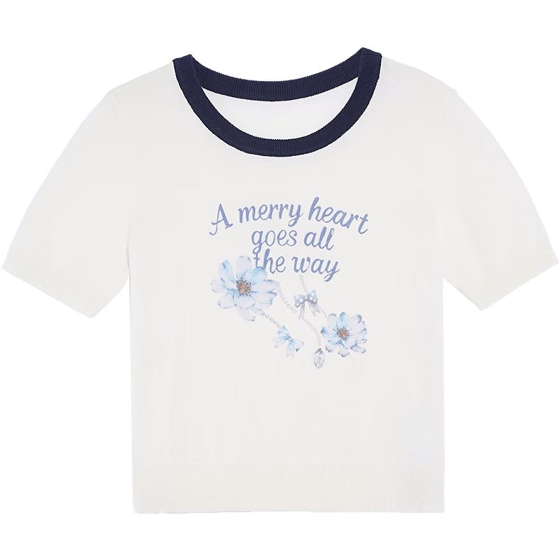 Betu 2026 S/S Women s Letter Print Short Sleeve Knitted Top XS