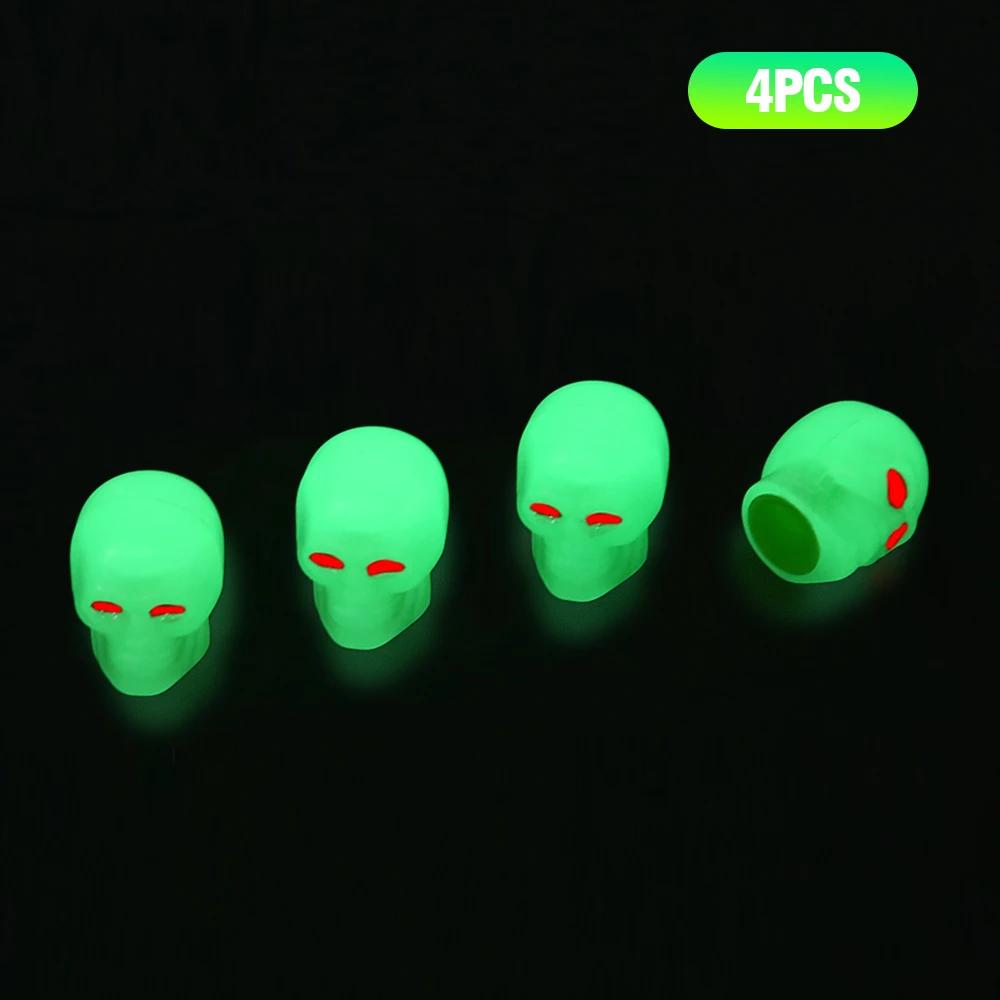 Колпачки для автомобильных шин, флуоресцентная черепная голова, автомобильный мотоцикл, велосипед, декоративная крышка для форсунки, светящаяся в ночи, аксессуары для колпачков колес