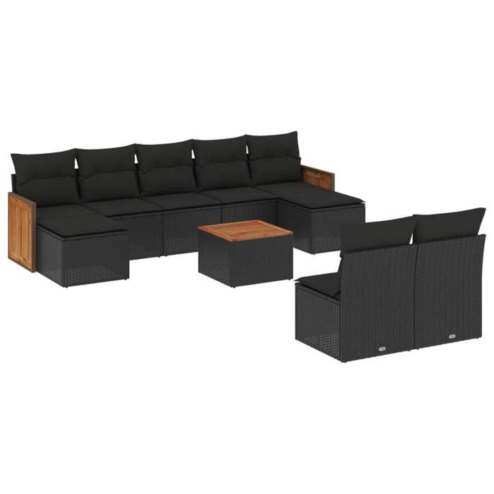 VidaXL Garden Lounge Set with Cushions 10 Pcs, Patio Sofas, Furniture Set, Outdoor Terrace Furniture, Black 3260459