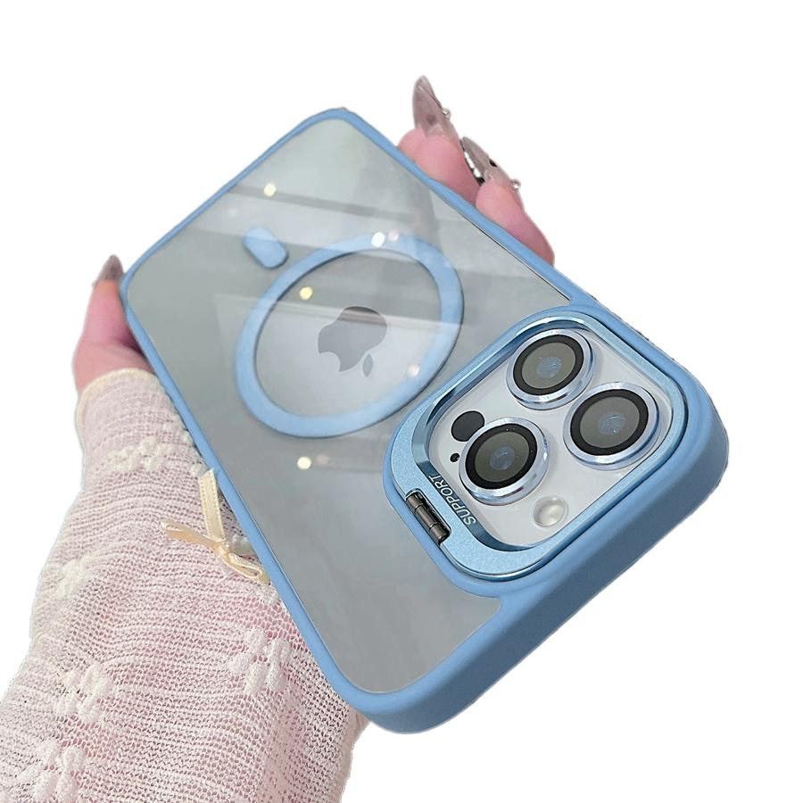 Luxury Magnetic Shockproof Phone Case For iPhone 16 15 14 13 12 11 Pro Max For Magsafe Funda Stand Glass Lens Protector Cover