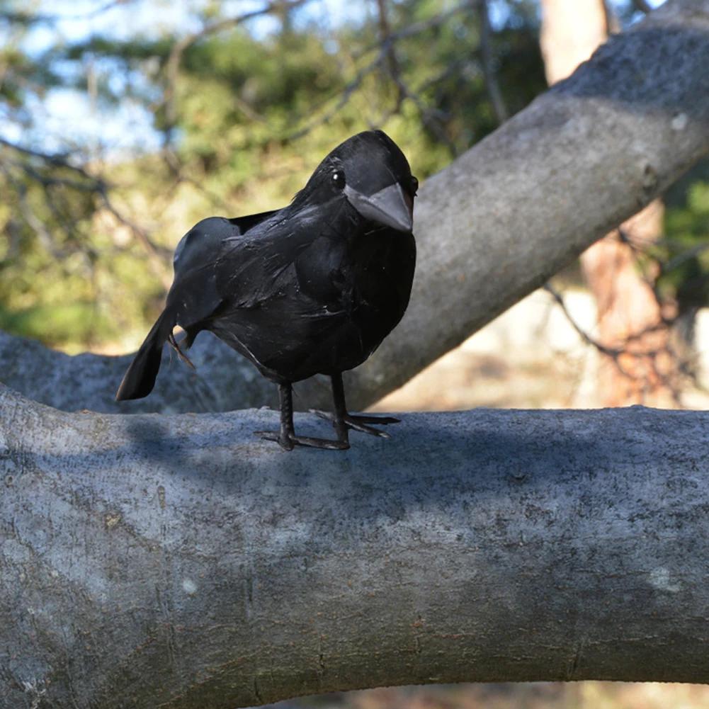 Halloween Artificial Raven Crow Realistic Black Feathered Crows Multifunctional Festive Atmosphere Lifelike for Garden Balcony