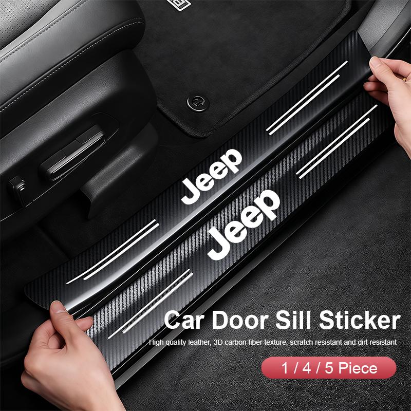 Car Door Sill Sticker Carbon Fiber Protective Film For Jeep Wrangler Grand Cherokee Avenger Compass Wagoneer Gladiator PatriotF