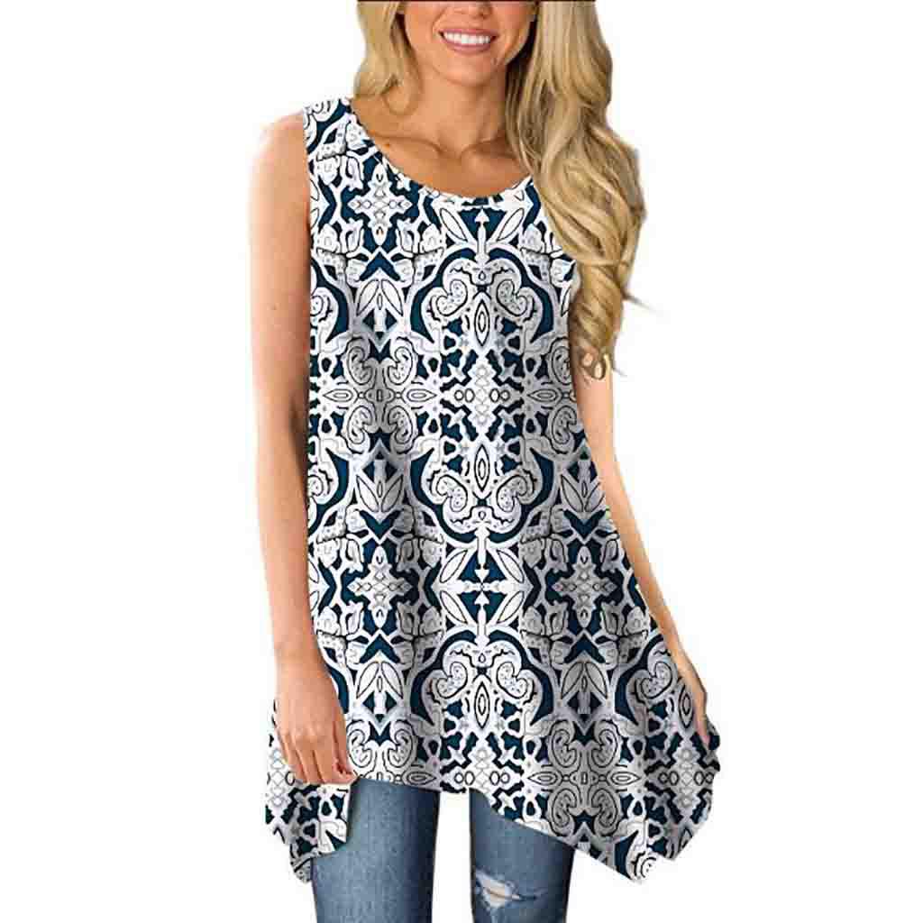 

QICED Летняя женская футболка свободного кроя без рукавов с принтом и круглым вырезом XXXL