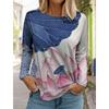 Women's Fashion Retro Tops Long Sleeve Round Neck Pullover Casual Long Sleeve T-shirt 3d Printed Lotus Print T-shirt