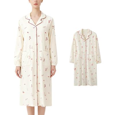 Tamglean Quion Loungewear Dress Floral Print Cotton Long Sleeves with Open Easy To Put On and Take Stylish Loungewear for Hospital Use Women's -