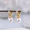 Fahion Round Big Pearl Bead Pendant Drop Hoop Earring For Women Zinconia Ear Buckle Elegant Wedding Banquet Party Jewelry Gift