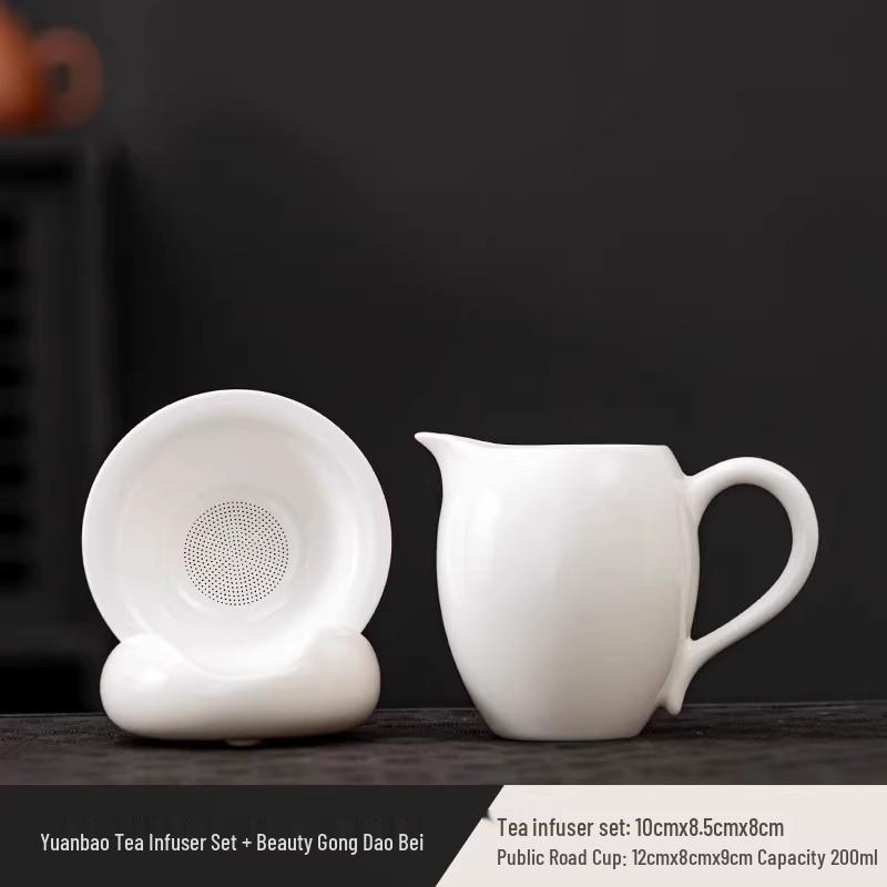 High-Grade Mutton Fat Jade Rotating Lid Bowl and White Porcelain Teapot Set