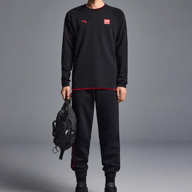 Anta Logo Print Rundhals-Pullover Langarm-Sweatshirt Herren-Sweatshirt Schwarz 952237413-3