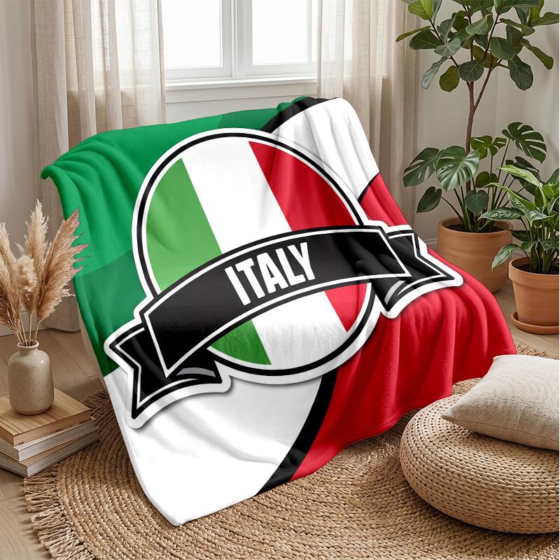 Italy Football Printed Flannel Blanket Skin Friendly Warm Decorative Throw for Indoor Couch Bed Daily Use