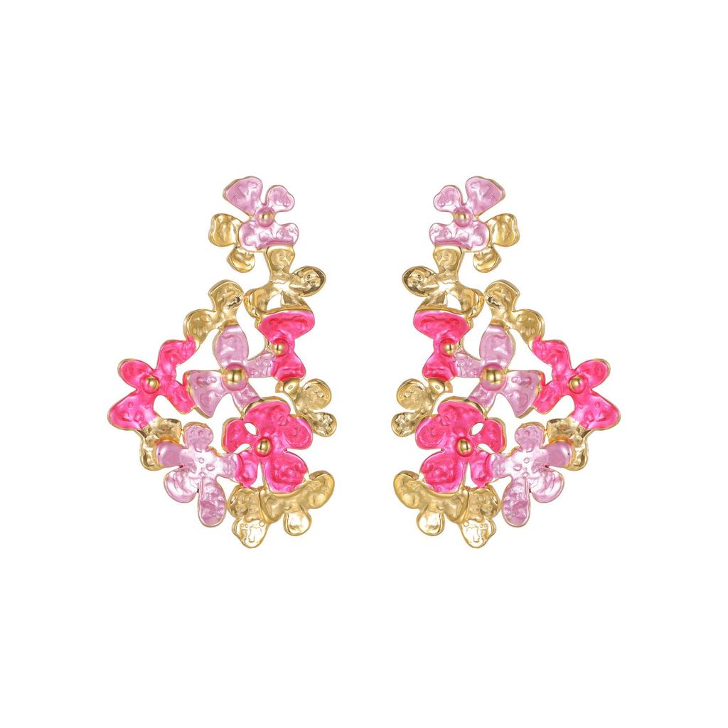 Cross-border Colorful Drip Oil Petal Stud Earrings - Eye-catching, Versatile, Stainless Steel Earrings for Women