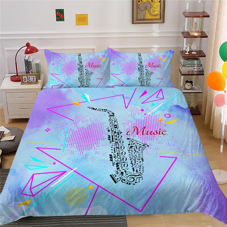 Quilt Cover Pillowcase Three-Piece Polyester Music Symbol Digital Printing