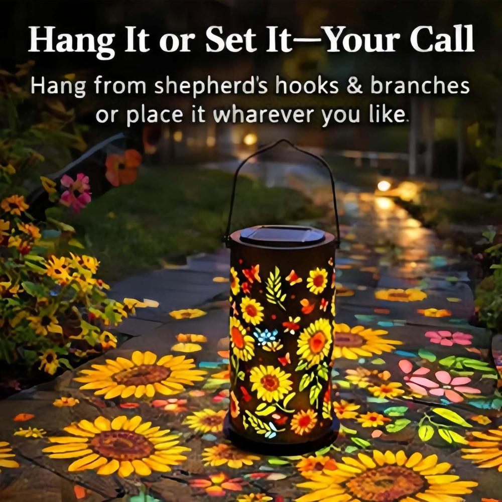 Colorful Sunflower Solar Lights Outdoor Waterproof Portable Lantern Sunflower Projection Lamp for Garden Porch Lawn Decor 1PCS