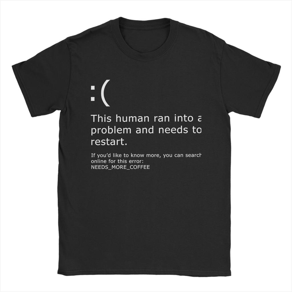 Blue Screen of Death Kaffee-Fehler Herren T-Shirt Windows T-Shirt Kurzarm Rundhals T-Shirts Reine Baumwolle Große Größen Kleidung