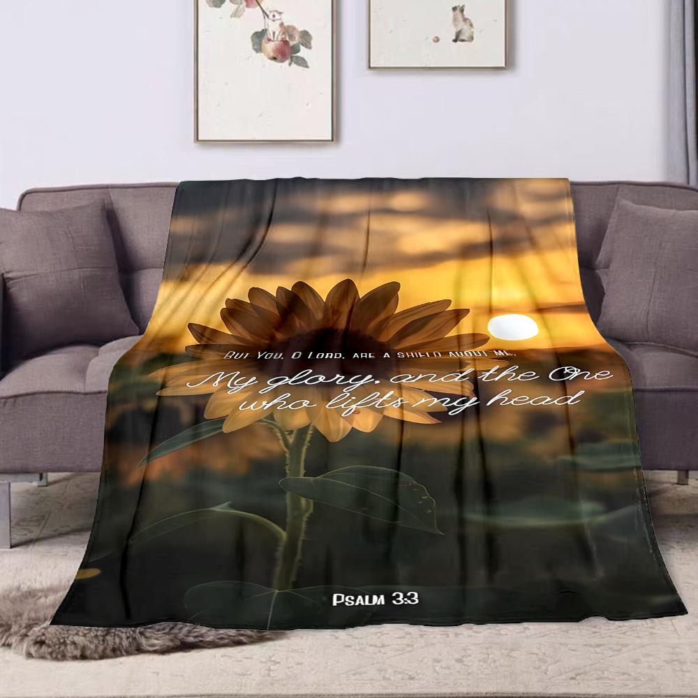 Sunflower with Psalm 3:3 Scripture Patterned Flannel Blanket Perfect for the Bedroom Living Room, Sofa, or a Little Nap