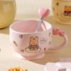 Cream Glue Cute Cartoon Mug with Lid Spoon High Value Water Cup Ceramic Coffee Cup Afternoon Tea Cup