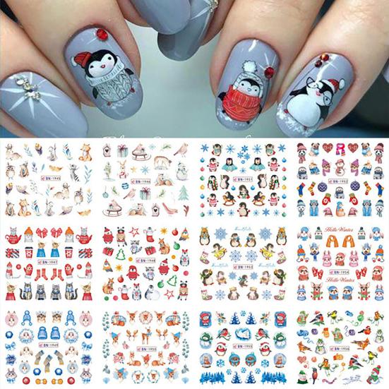 Autocolant pentru unghii Model rafinat Culoare vibrantă Efect de lungă durată Detașabil ușor de aplicat PVC decorativ Elan de Crăciun