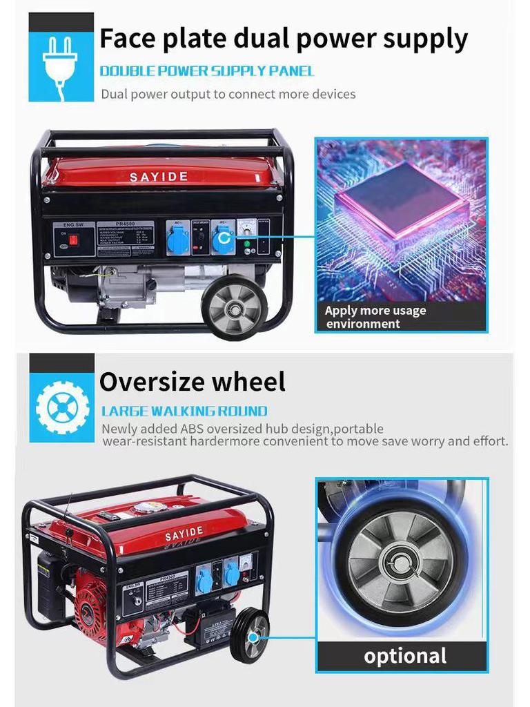 Gerador de Gasolina Portátil Multivoltagem (2-10kw) para Uso Doméstico, ao Ar Livre, Montado em Veículo e Acampamento