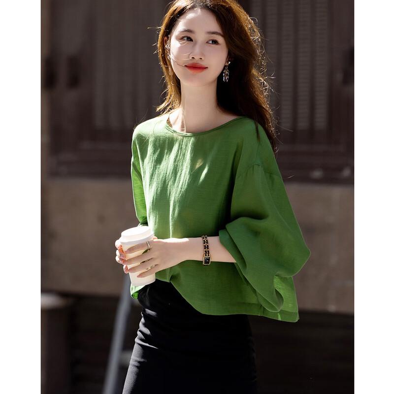 DeMana Summer Acetate-Linen Blend Blouse